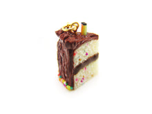 Load image into Gallery viewer, Classic Chocolate Frosted Birthday Confetti Cake Slice Charm