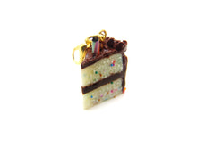 Load image into Gallery viewer, Classic Chocolate Frosted Birthday Confetti Cake Slice Charm