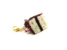 Load image into Gallery viewer, Classic Chocolate Frosted Birthday Confetti Cake Slice Charm