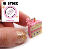 Load image into Gallery viewer, Classic Pink Frosted Birthday Confetti Cake Slice Charm, In Stock!