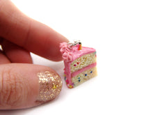 Load image into Gallery viewer, Classic Pink Frosted Birthday Confetti Cake Slice Charm, In Stock!