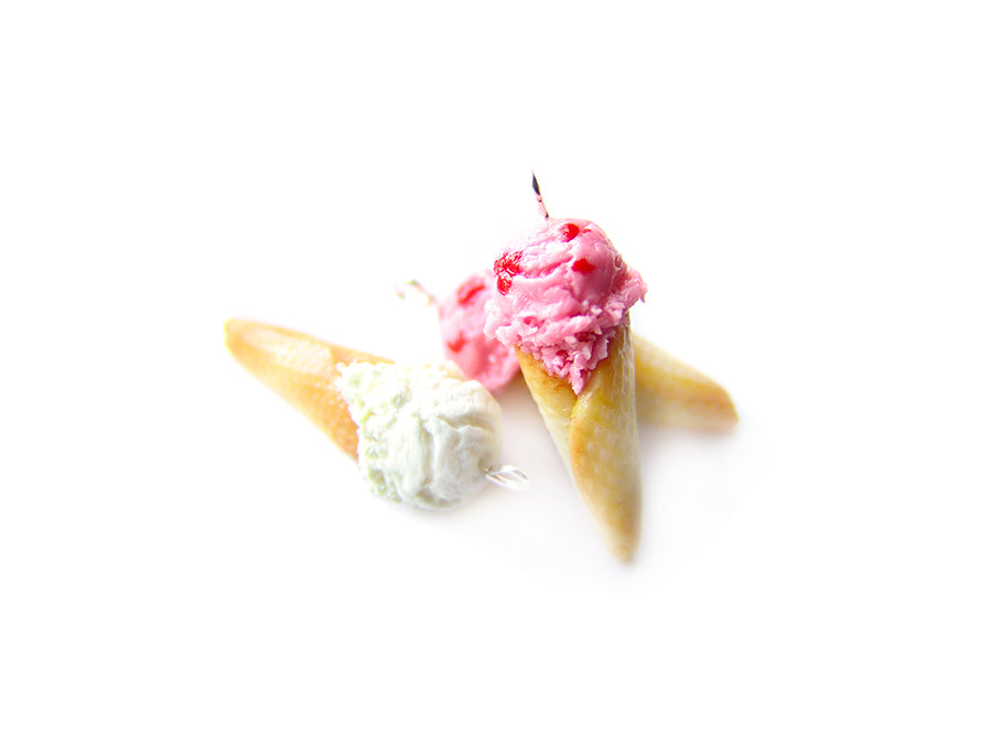 Strawberry Ice Cream Cone Charm - Sucre Sucre Miniatures